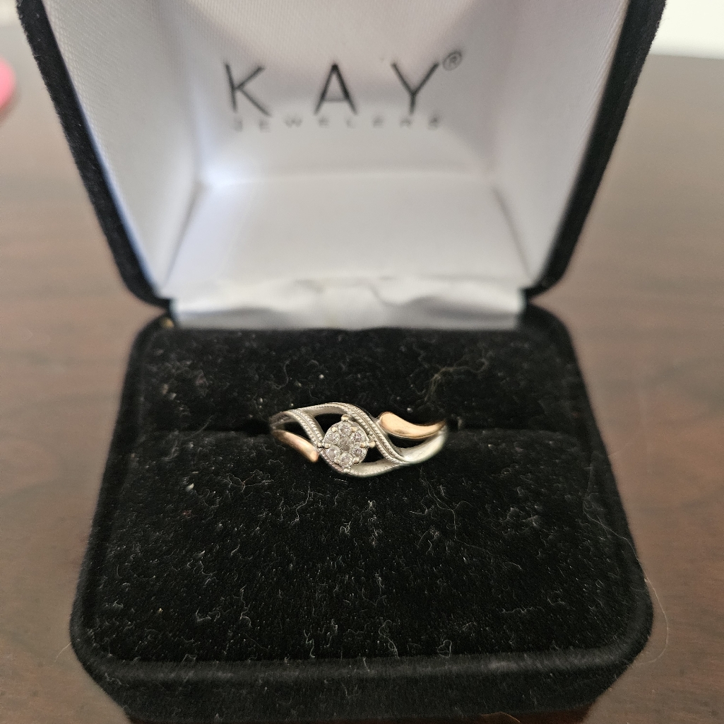 Diamond Ring, White/Rose Gold Sz7